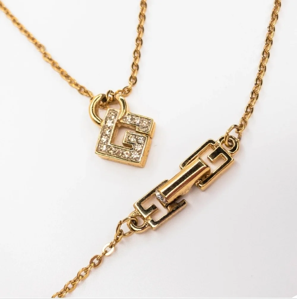 Vintage GIVENCHY Square "G" Logo Rhinestone Necklace - 80s-90s Icon - Picture 3 of 7